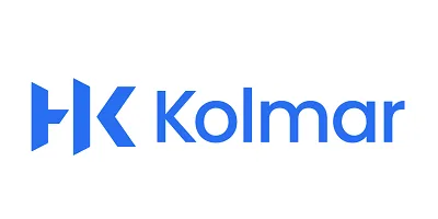 Logo of HK Kolmar with blue stylized letters